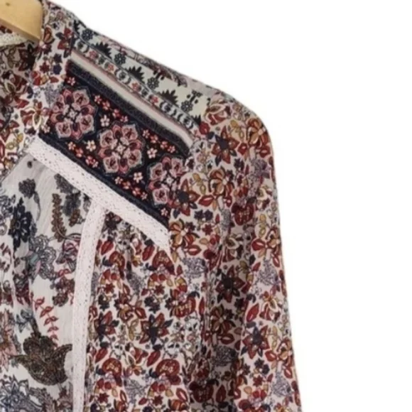 Knox Rose - Peasant Boho - Sheer Blouse - Keyhole Tassel - Bell Sleeves - Large - Picture 5 of 10